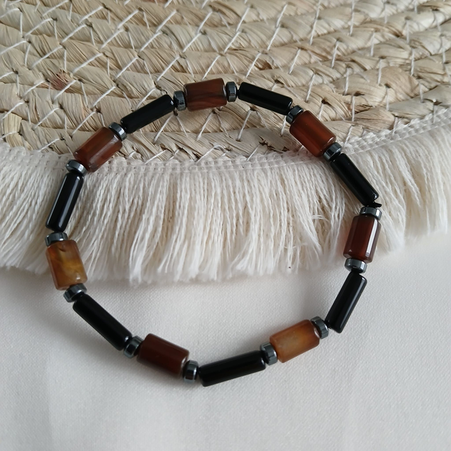Dames armband Agaat &amp; Onyx met Hematiet spacers (1.340)