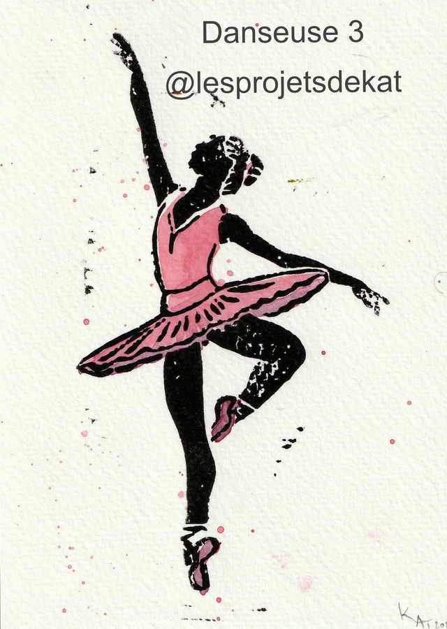 Danseuse - Linogravure &amp; Aquarelle