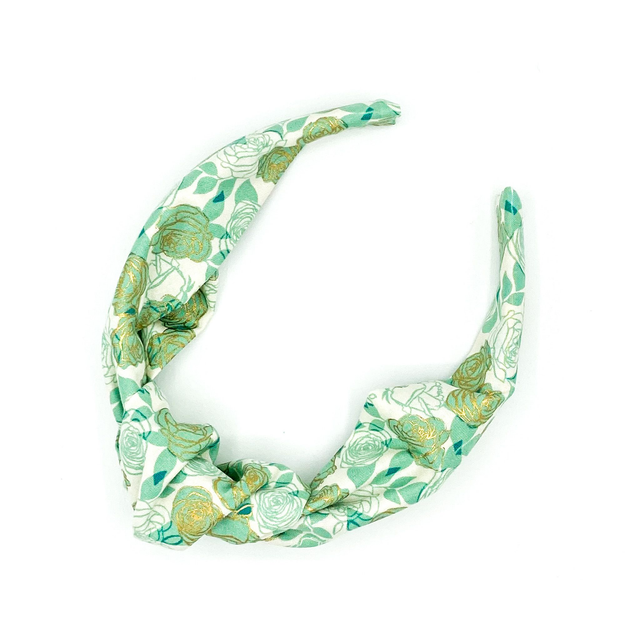 Top Knot Alice Band - Mint Metallic Gold Rose