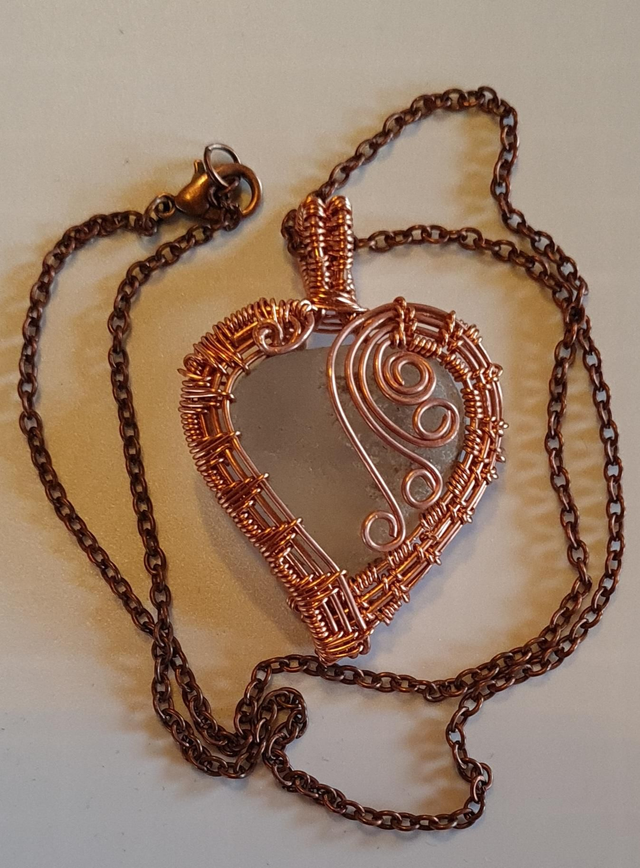 Copper and Seaglass Heart-shaped Necklace 