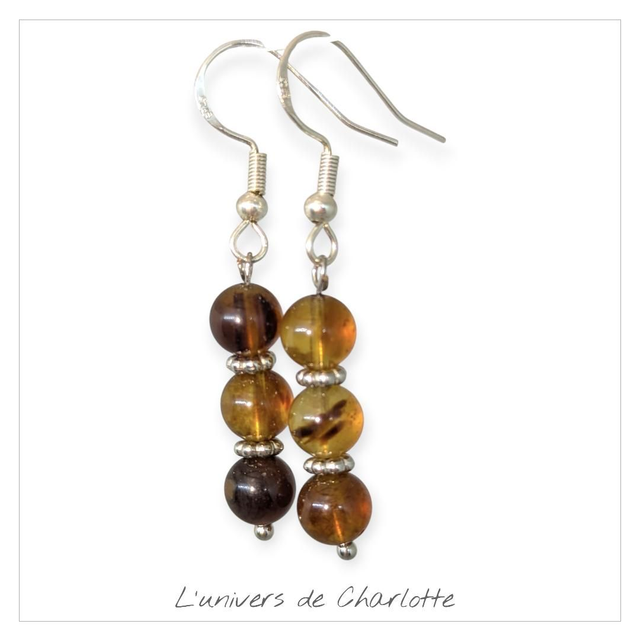 Boucles d'oreilles "Ambre bleu" BO-083