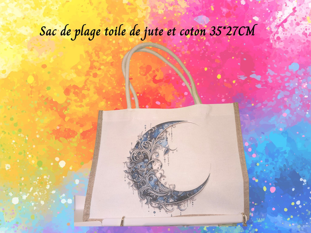 Sac toile de jute coton lune bleue