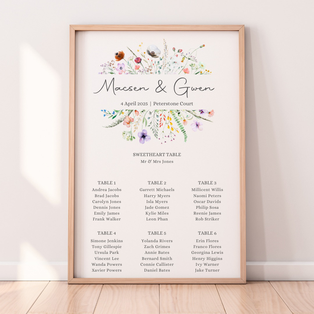 Wildflower design seating plan - A2 or A1 size