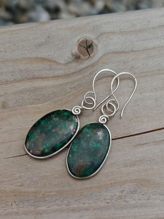 Boucles d&#039;oreilles en Chrysocolle Malachite