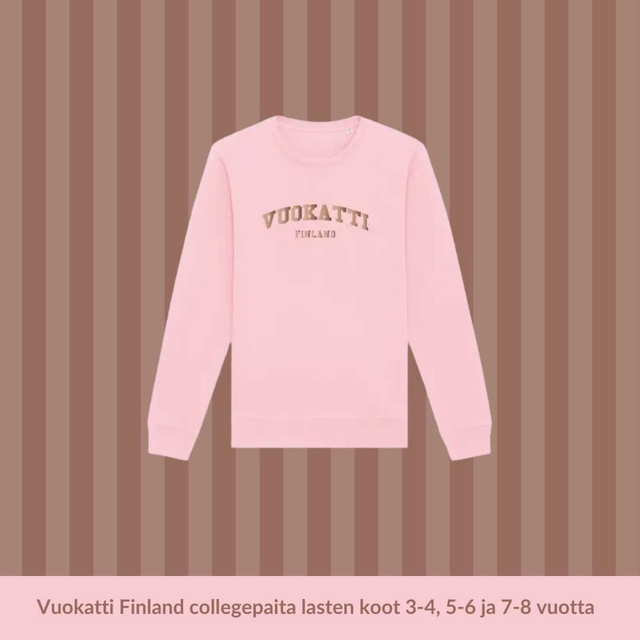 Vuokatti - lasten pinkki college ruusukullan värisellä kiiltävällä painatuksella