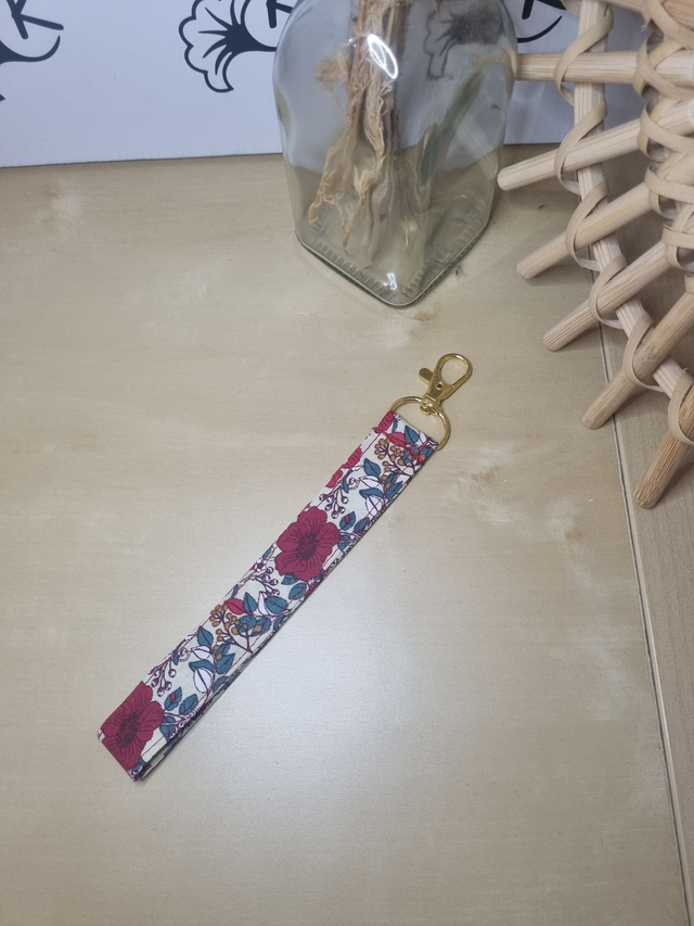 Dragonne coton coquelicots avec mousqueton or jaune