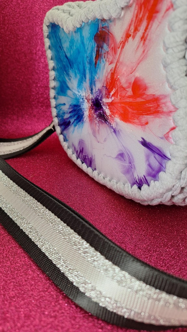 Sac résine bleu rouge violet chat gris