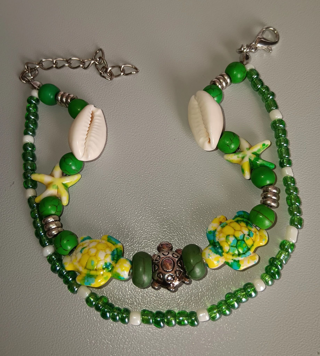 Bracelet de Cheville Perles Turquoise et Coquillage