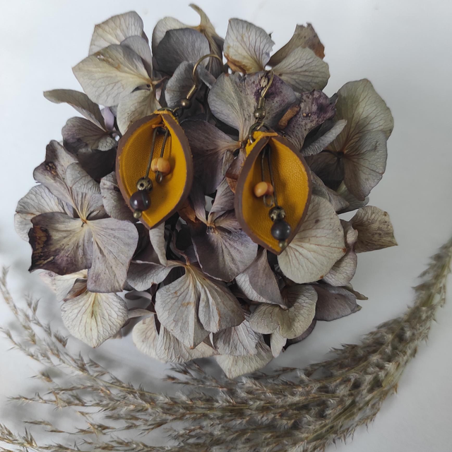 Boucles d&#039;oreilles Feuilles en cuir 