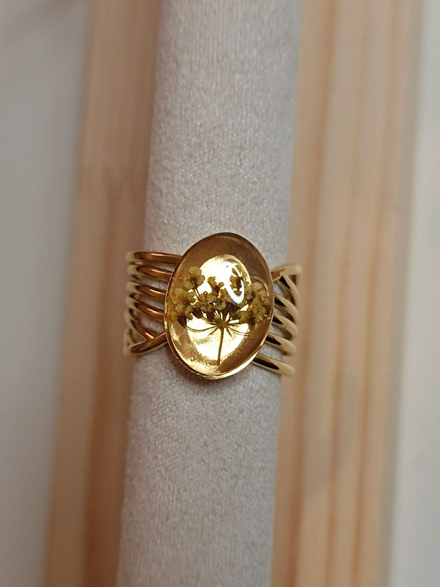 Bague Large Multirangs - Fleurs Blanches - Or