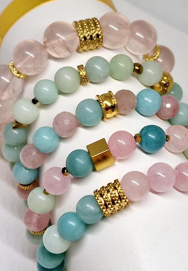 Bracelet Amazonite et Quartz rose en 0,8 cm