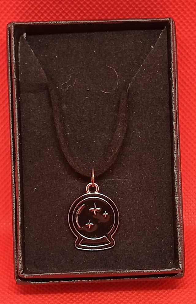 Enamel Black &amp; Silver Crystal Ball Pendant Necklace.