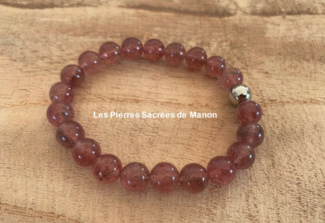Bracelet Quartz fraise - Perles de 8mm