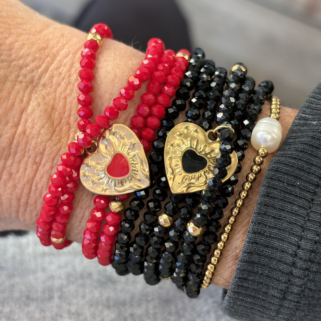 Bracelet Cristal Red 6 Tours et Collier Pendentif Cœur