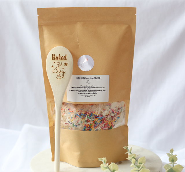 Rainbow cookie baking kit with personalised spoon 