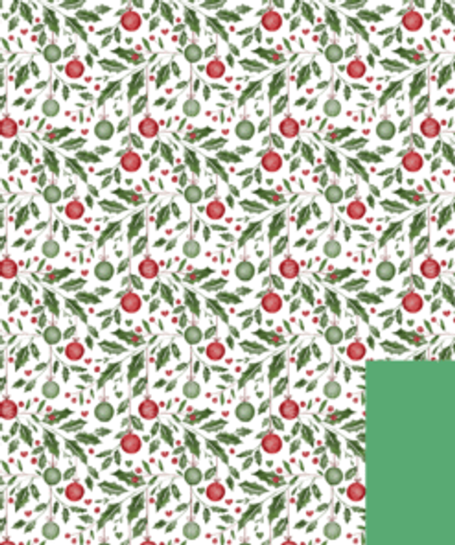 XGW03 Holly and Baubles / Green Gift Wrap 