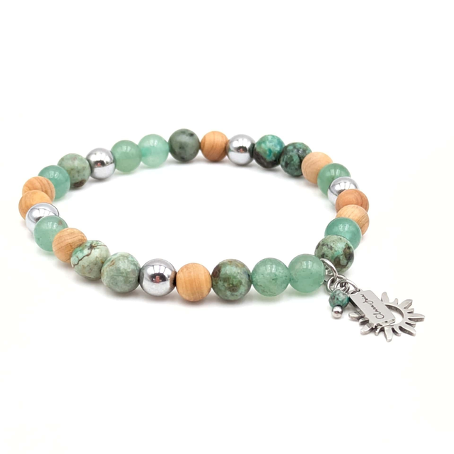 ☀️ Bracelet Aventurine, Turquoise africaine &amp; Hématite argentée – Soleil