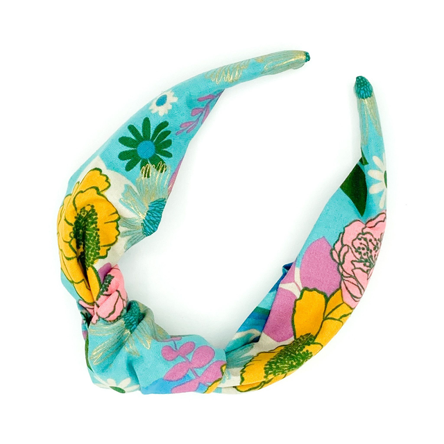 Top Knot Alice Band - Turquoise Metallic Gold Floral