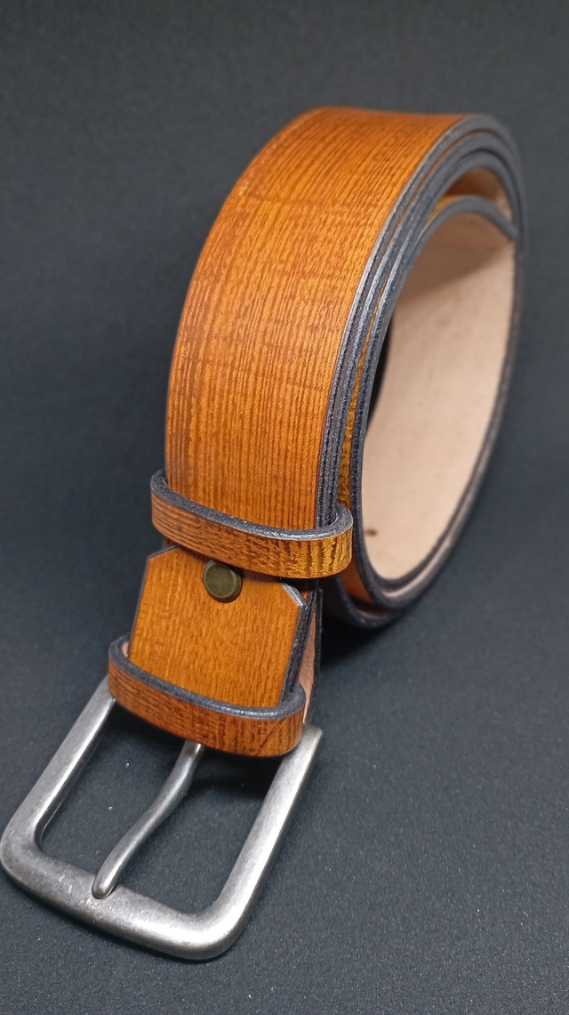 Ceinture 40 mm marron motif bois