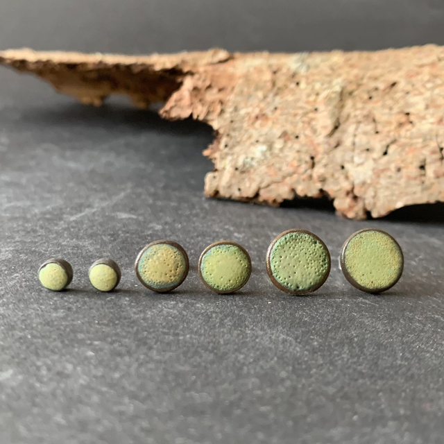 Beautiful matt green porcelain earrings, natural forest colors | Handmade ceramic ear studs in 925 sterling silver / silver-plated backs