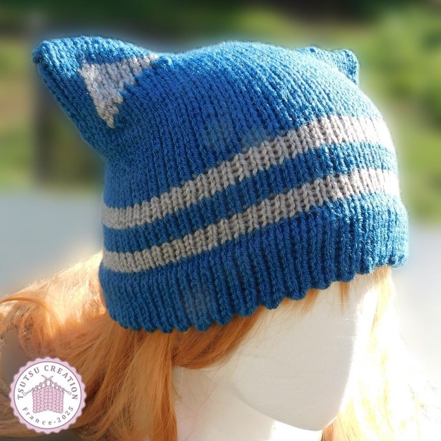 Bonnet chat Bleu et Gris