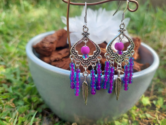 Boucle d'oreille pendante Pierre &amp; Perle