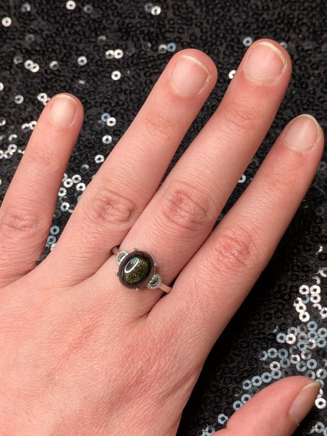 Bague obsidienne dorée