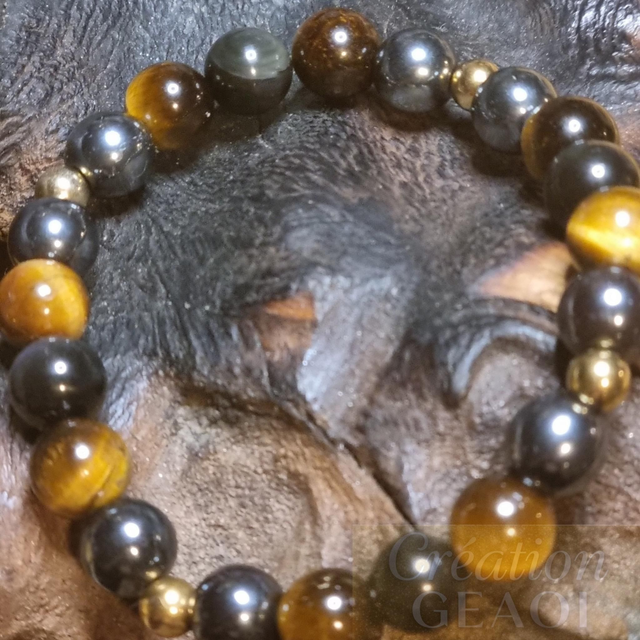 Bracelet de Protection Oeil de tigre, hématite et obsidienne noire