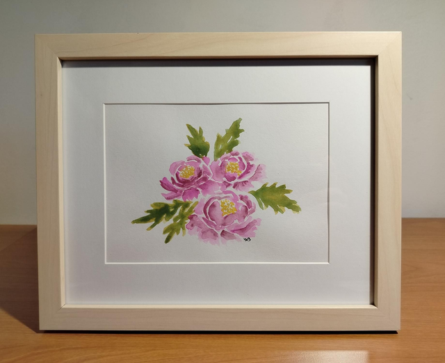 Aquarelle originale fait main pivoines 