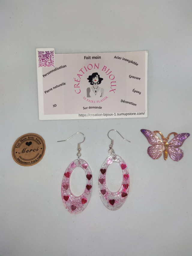 Boucle d'oreille ovale coeur 