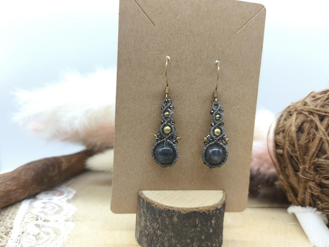 Boucles d'oreilles perles laiton, perles miyuki et perles labradorite 