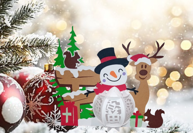 Lanterne Renne et bonhomme neige