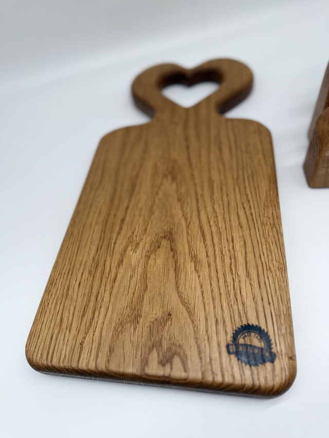 Solid Oak Heart Handle Charcuterie Board