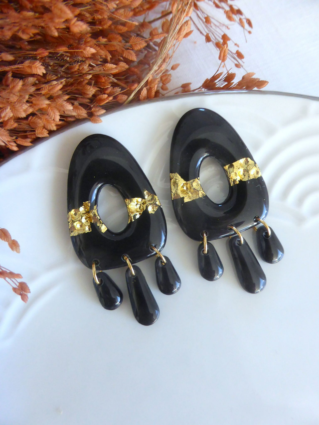 Boucles d'oreilles ajourées noires - Nuit dorée