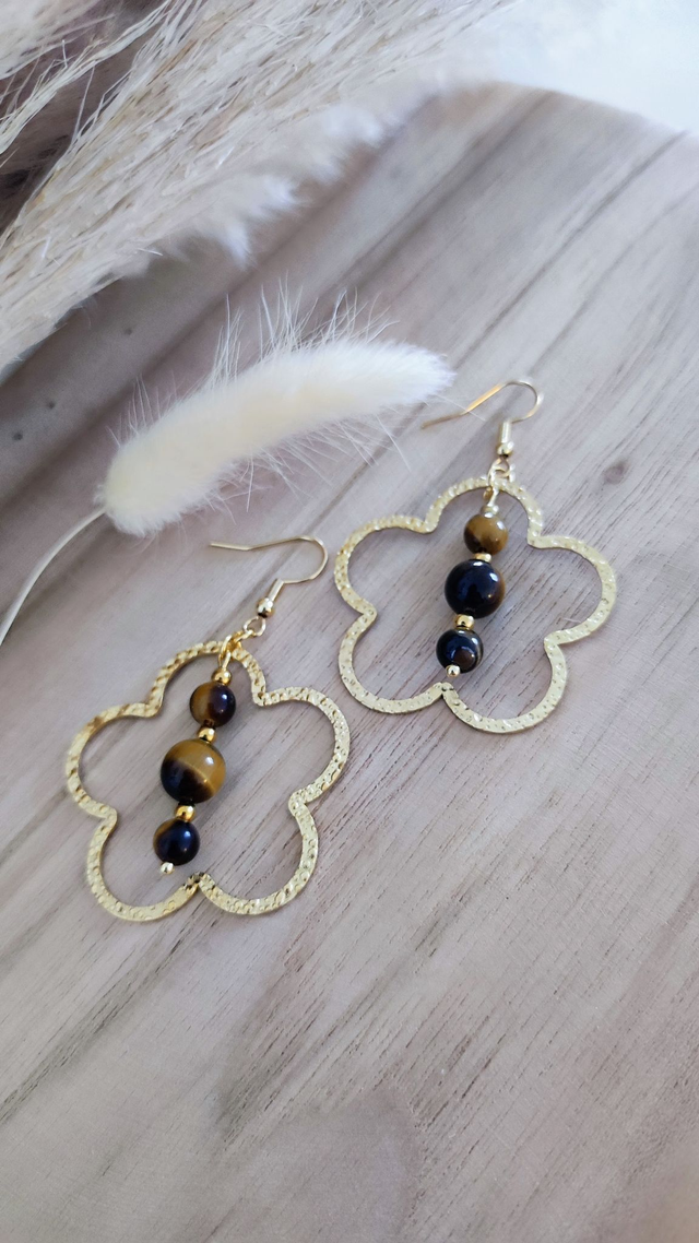 A Boucles d'oreilles "Flower" Oeil de tigre