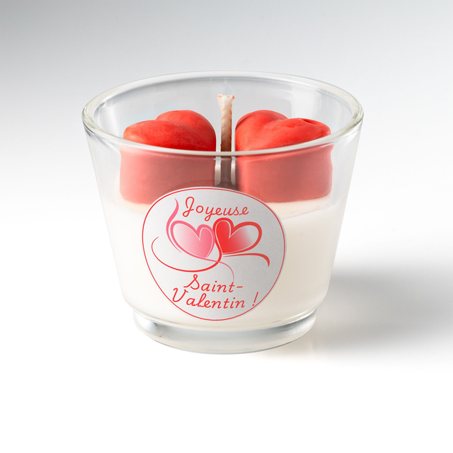 Bougie artisanale parfumée en cire de soja naturelle décorée 2 cœurs – Idée cadeau Saint-Valentin pour les amoureux, petit(e) ami(e), femme, mari (V4)