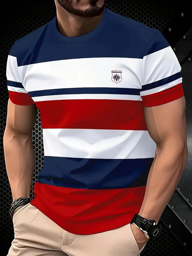 T-shirt pour Homme, col rond respirant tissu en tricot de polyester taille L