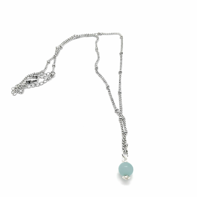 ✨ Collier « Melen » pendentif en amazonite et acier inoxydable argenté ✨