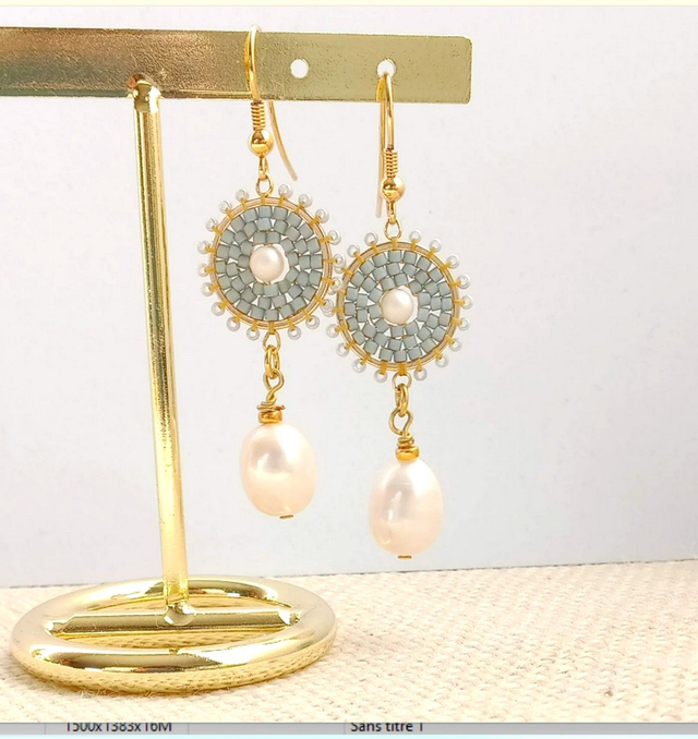  Boucles d'oreilles femme -  Perles d'eau douce - Bleu 
