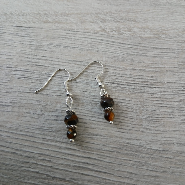 Oorbellen – Tijgeroog – zilverkleurig RVS (1.290)