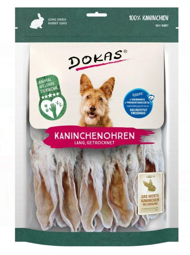 Dokas Dog Kaninchenohren mit Fell getrocknet (180 g)
