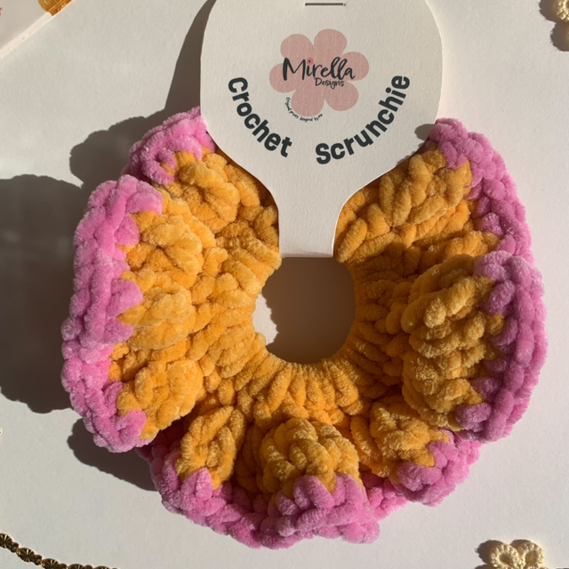 Pink Lemonade Chenille Crochet Scrunchie 