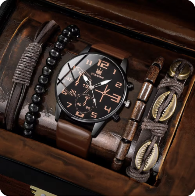 Coffret Cadeau Montre-bracelet à quartz à grand cadran rétro pour hommes