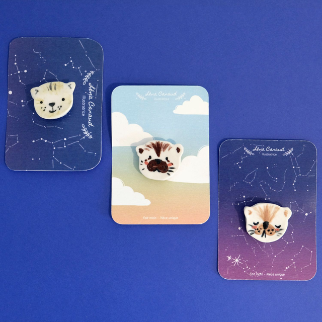 Broche céramique - Famille Loutres