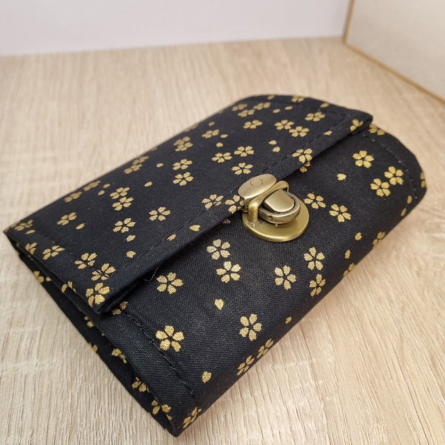 Portefeuille court à fermoir "Sakura" noir doré