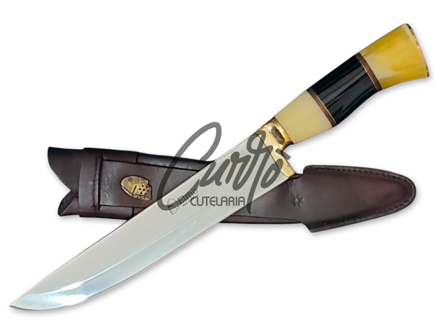 Faca Artesanal Elmo Aço Inox Alemão Cabo Madeira Latão 9 Pol