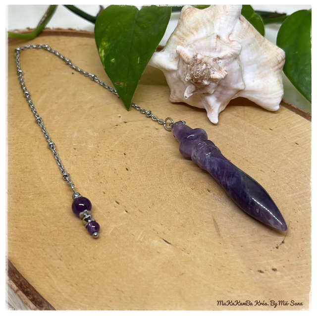 Pendule en améthyste – chaînette en acier inoxydable