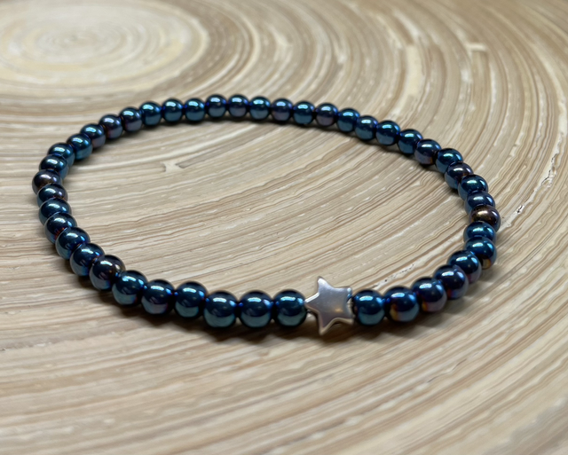 Blue Hematite Gemstone Stretch Bracelet