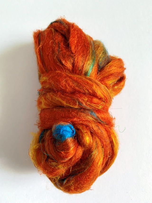 Sari Silk Roving, Beach Fire, For Spinning, Felting and Paper Making, 20g  
