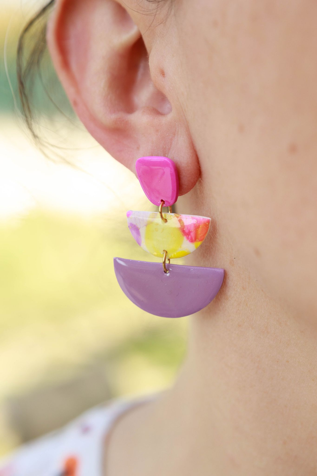 Boucles d&#039;oreilles triple Collection Floraison Colorée